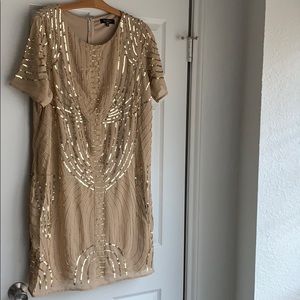 ASOS tan/nude shift dress w/ beads & sequins